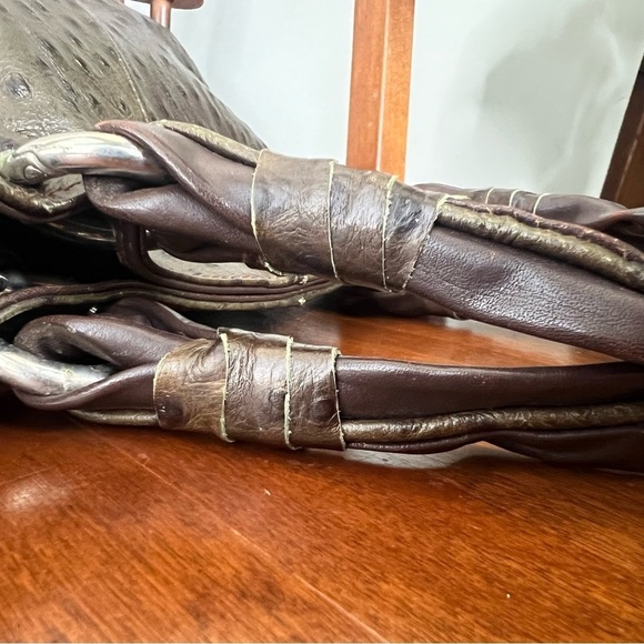 Cecconi Piero Ostritch Leather Made in Italy Olive and Brown Shoulder Bag VTG - Picture 8 of 14